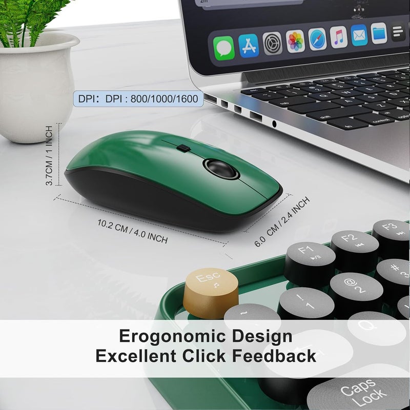 FD Wireless Keyboard and Mouse | Cute Colorful Keyboard and Mouse with 2.4GHz Cordless Retro Typewriter Keyboard | Auto-Sleep | USB Receiver for Windows PC/Laptop - Green Colorful - Image 4